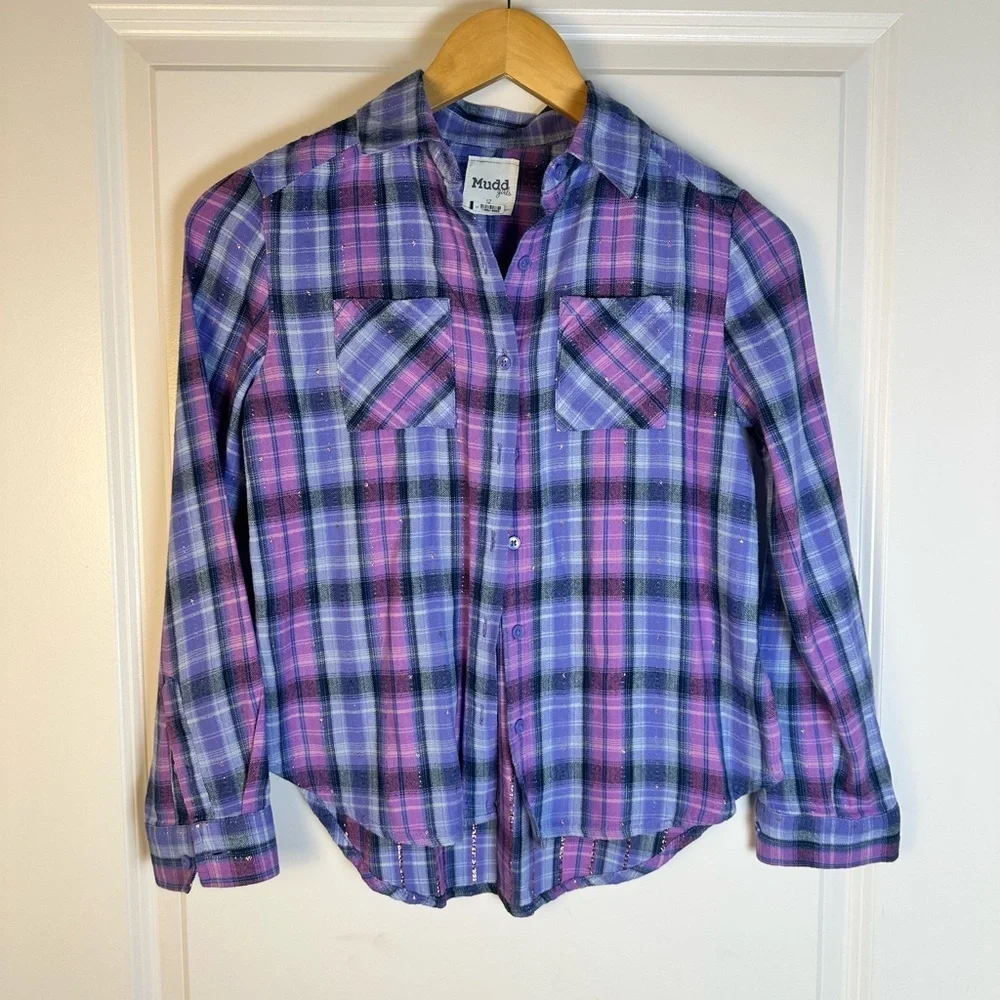Mudd Kids Plaid Button Down Shirt - Pink and Blue